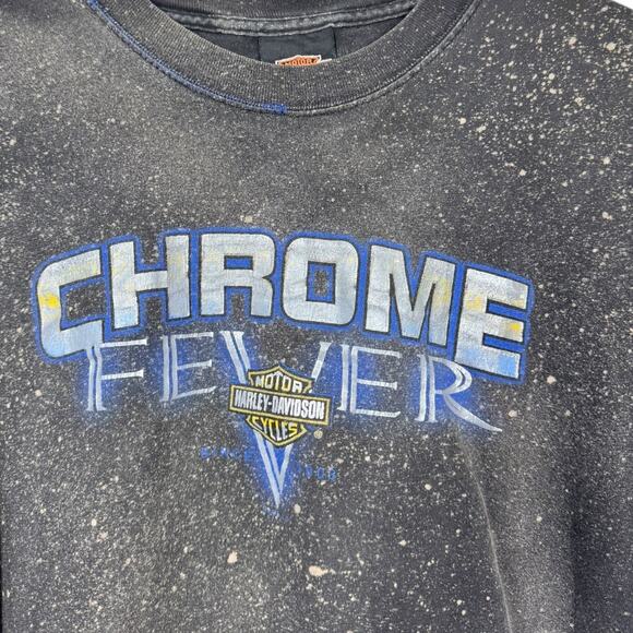 Reworked Harley Davidson Cropped Graphic Tee XL Oversized Bleached Boho Edgy - Picture 3 of 5